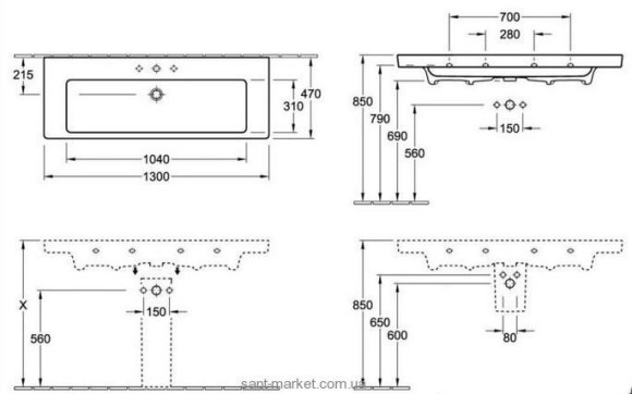 Умывальник подвесной Villeroy&Boch Subway 2.0, 130 (7176D2R2)