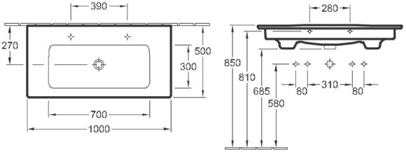 Умывальник подвесной Villeroy&Boch Venticello, 100 (4104AKR1)