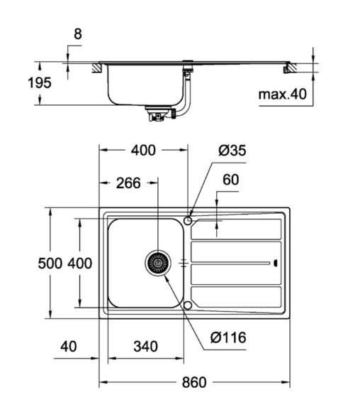 Кухонна мийка сталева Grohe K500, 86x50 (31571SD0)