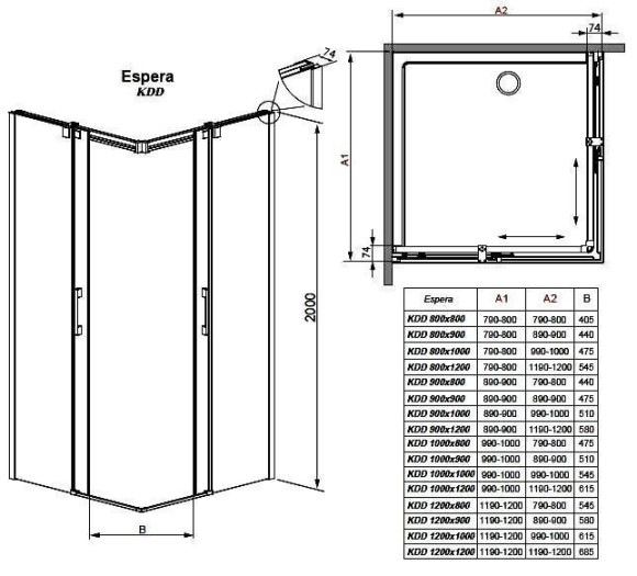 Душевая кабина Radaway Espera KDD, правая, 80x80 (380150-01R)