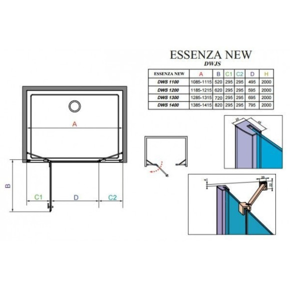 Душові двері Radaway Essenza New DWJS 140L, ліві (385033-01-01L)