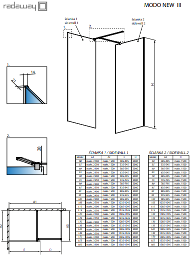 Душова стінка Radaway Walk-In Modo New III 115 (389115-01-01)