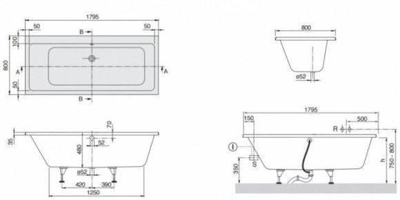 Ванна акриловая Villeroy&Boch Subway, 180x80 (UBA180SUB2V-01) Ванна акриловая Villeroy&Boch Subway, 180x80 (UBA180SUB2V-01)