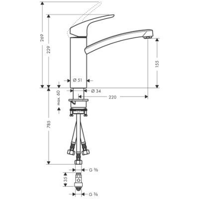 Смеситель для кухни Hansgrohe Focus E2, однорычажный, хром (31804000)