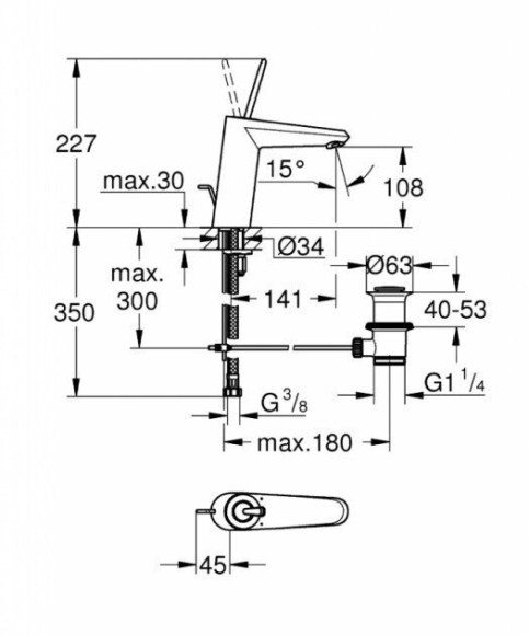 Cмеситель для умывальника Grohe Eurodisc, джойстик, белый (23427LS0)
