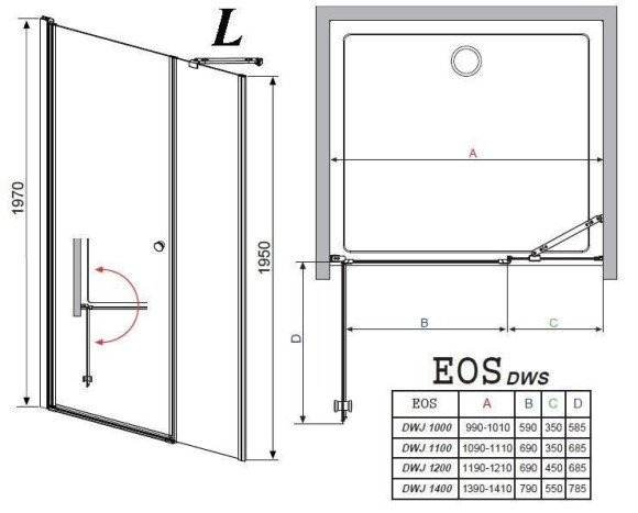Душевые двери Radaway Eos DWS 110L, левые (37991-01-01NL)