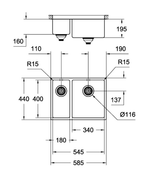 Кухонна мийка сталева Grohe K700U, 58x44 (31576SD0)