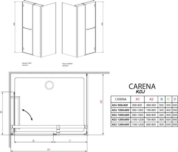 Душевая кабина Radaway Carena KDJ, левая, 90x90 (34402-01-01NL)