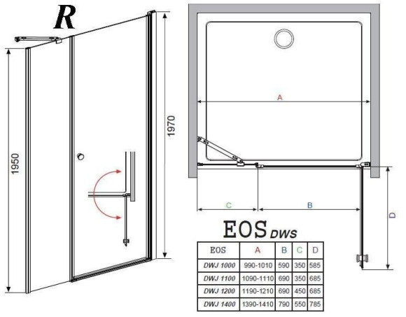 Душевые двери Radaway Eos DWS 110R, правые (37991-01-01NR) Душевые двери Radaway Eos DWS 110R, правые (37991-01-01NR)