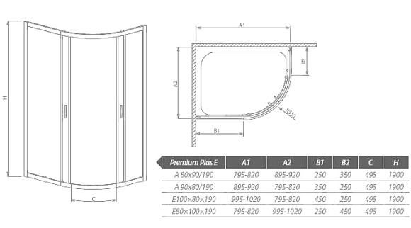 Душевая кабина Radaway Premium Plus, 90x80 (30492-01-01N)