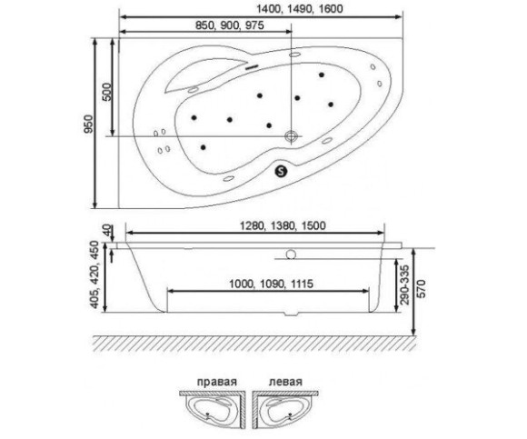 Ванна акриловая Excellent Newa Plus, правая, 160x95 (WAEX.NEP16WH)