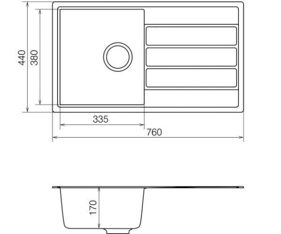 Кухонная мойка гранитная Vankor Easy, 76x44, черный (EASY EMP 02.76 BLACK)
