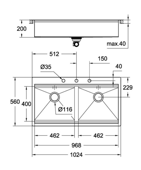 Кухонная мойка стальная Grohe K800, 102x56 (31585SD0)
