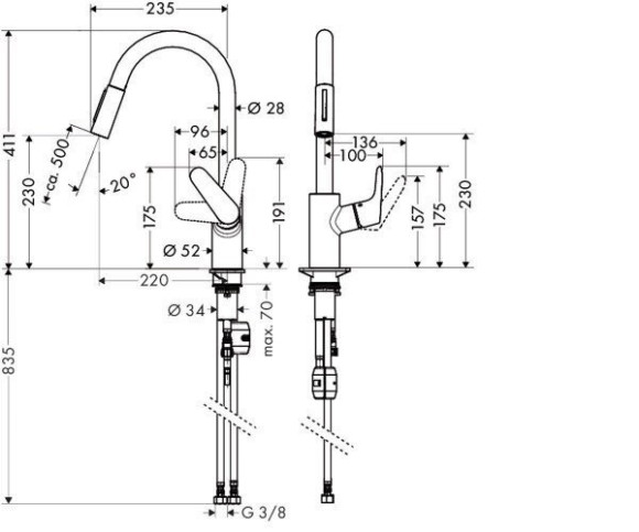 Смеситель для кухни Hansgrohe Focus S, однорычажный, хром (31815800)