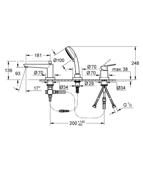 Смеситель для ванны Grohe BauEdge, однорычажный, хром (2511700A)