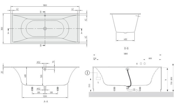 Ванна кварилова Villeroy&Boch La Belle, 180х80 (UBQ180LAB2V-96)