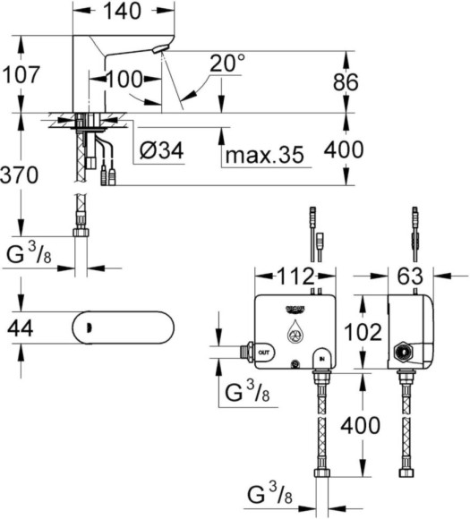 Cмеситель для умывальника Grohe Euroeco Cosmopolitan, инфракрасный, хром (36384000)