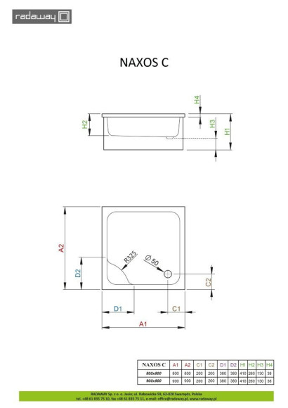 Душовий піддон Radaway Naxos C, 90x90 (SNC9941-28)