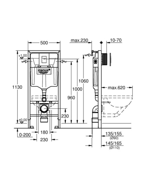 Комплект: Унітаз Grohe Cube + Інсталяція Grohe Rapid SL (39244CB0)