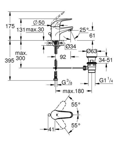 Cмеситель для умывальника Grohe Euroeco, однорычажный, хром (23262000)