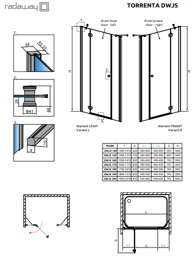 Душевая кабина Radaway Torrenta DWJ+S, левая, 150x150 (320712-01-01L)