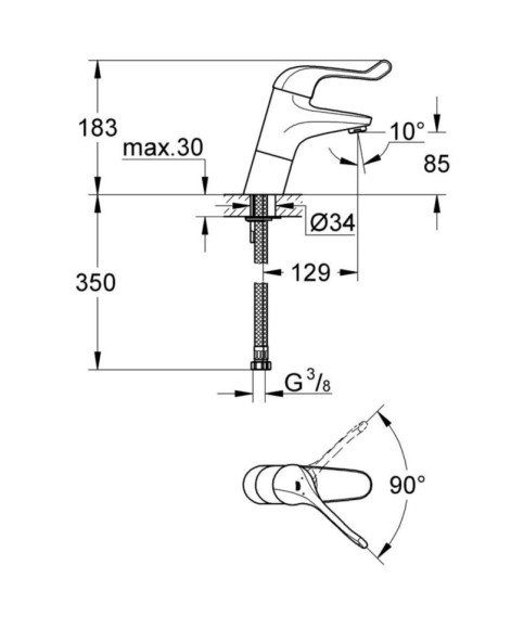 Cмеситель для умывальника Grohe Euroeco, однорычажный, хром (32790000)