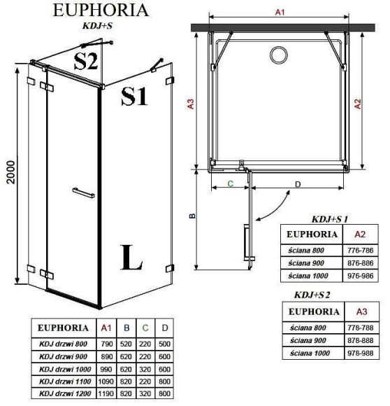 Душевые двери Radaway Euphoria KDJ+S 110L, левые (383023-01L)