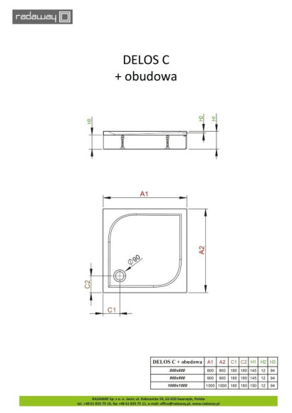 Душевой поддон Radaway Delos C, 80x80 (4C88170-03)