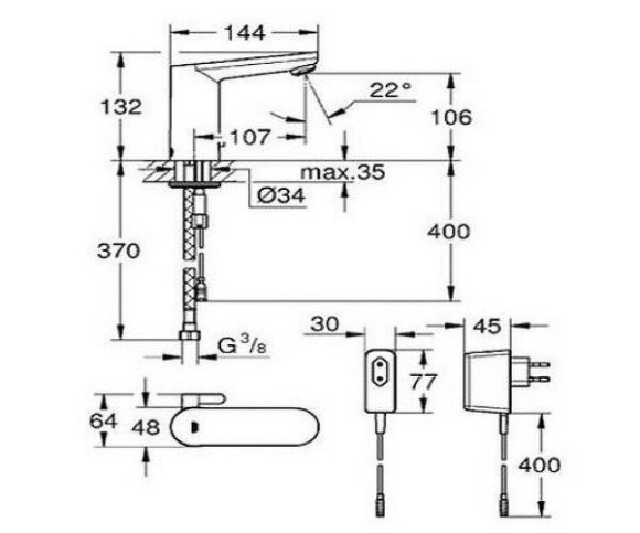 Змішувач для умивальника Grohe Eurosmart Cosmopolitan, інфрачервоний, хром (36325001)