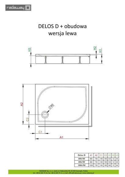 Душовий піддон Radaway Delos D, 100x75 (4D17515-03L)
