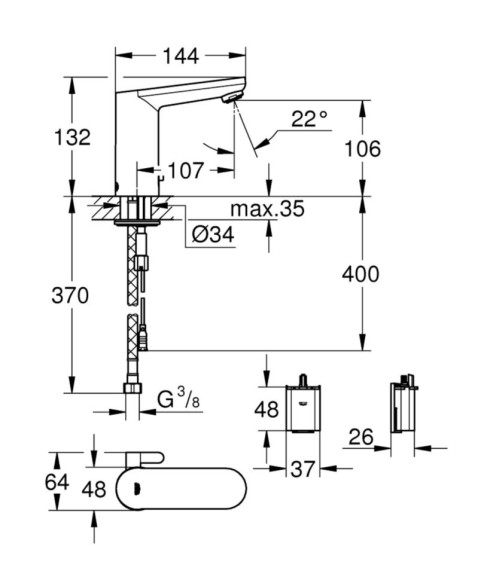 Змішувач для умивальника Grohe Eurosmart Cosmopolitan, інфрачервоний, хром (36327001)