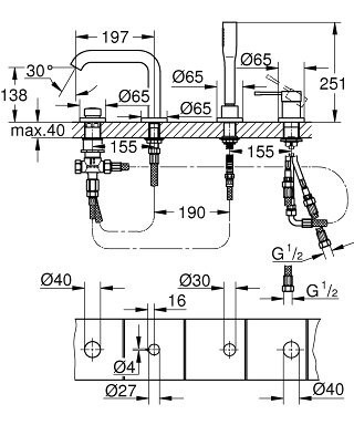 Змішувач для ванни Grohe Essence, одноважільний, хром (19578001)