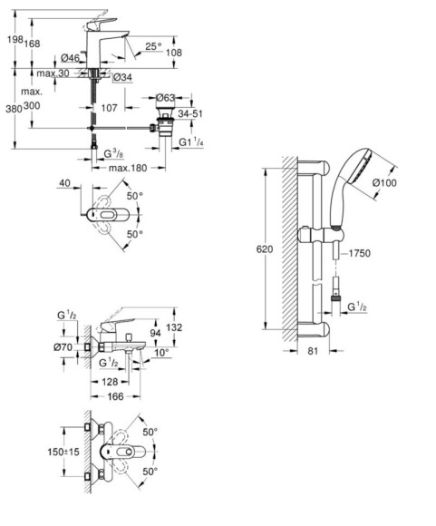 Комплект змішувачів 3 в 1 Grohe BauLoop, хром (UA123215M0)