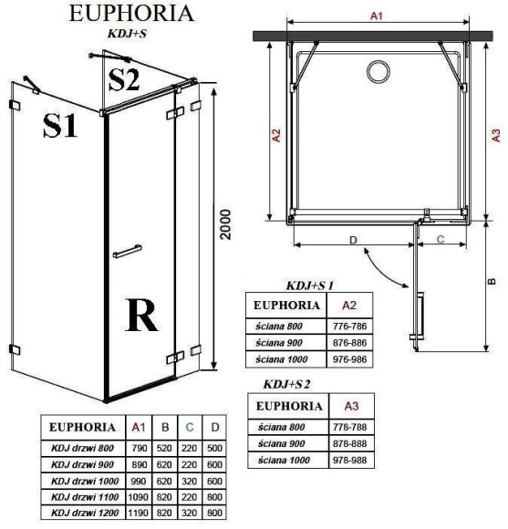 Душові двері Radaway Euphoria KDJ+S 80R, праві (383021-01R)
