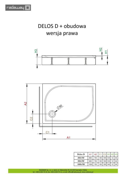 Душовий піддон Radaway Delos D, 100x75 (4D17515-03R)