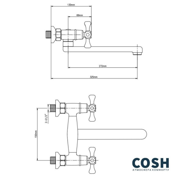 Змішувач для кухні Cosh, двовентильний, хром (COSHCRMS21361)