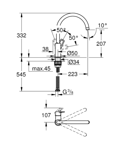 Змішувач для кухні Grohe BauLoop, одноважільний, хром (31368001)