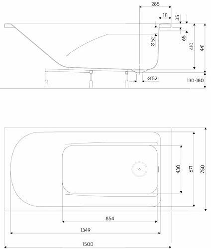 Ванна акриловая Kolo Comfort Plus, 150x75 (XWP1450000)