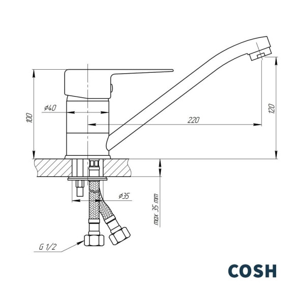 Змішувач для кухні Cosh, одноважільний, хром (COSHCRMS01002M)