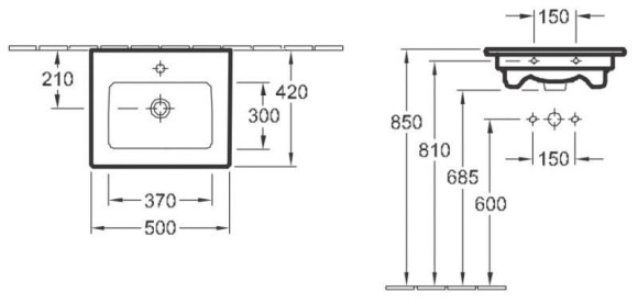 Умивальник підвісний Villeroy&Boch Venticello, 50 (412450R1)