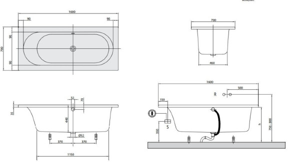 Ванна акриловая Villeroy&Boch Loop&Friends Oval, 160х70 (UBA167LFO2V-96)