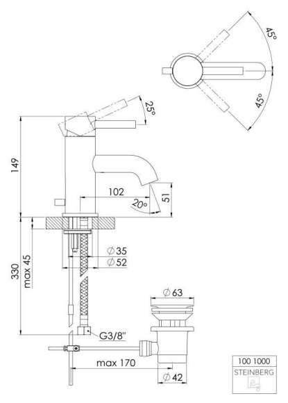 Cмеситель для умывальника Steinberg Serie 100, однорычажный, хром (100 1000)