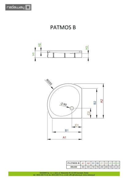 Душовий піддон Radaway Patmos B, 90x90 (4T99155-03)