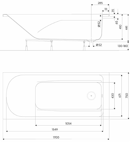 Ванна акриловая Kolo Comfort Plus, 170x75 (XWP1470000)