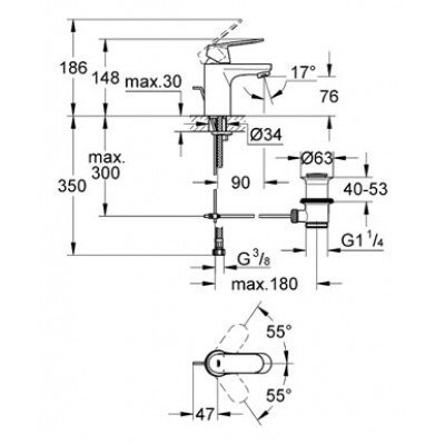 Змішувач для умивальника Grohe Eurosmart Cosmopolitan, одноважільний, хром (32825000)