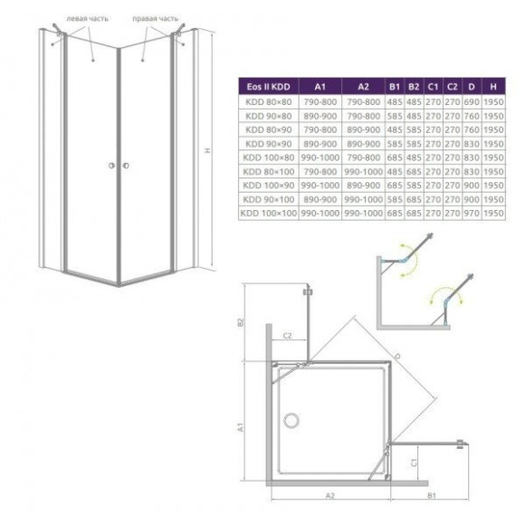 Душевые двери Radaway Eos II KDD 90R, правая (3799461-01R) Душевые двери Radaway Eos II KDD 90R, правая (3799461-01R)