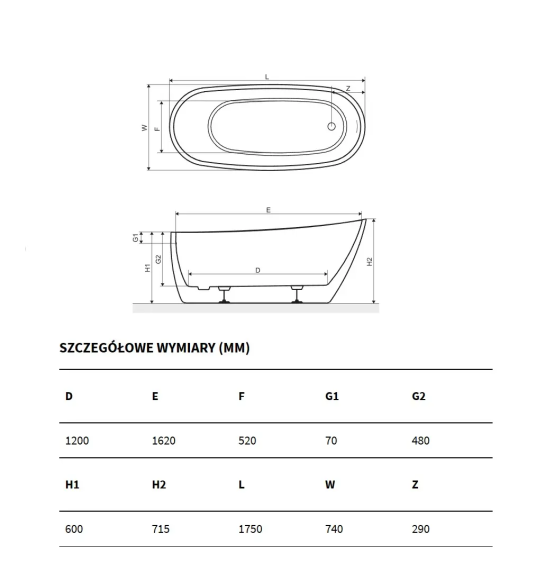 Ванна свободностоящая 1750x740 Excellent Comfort 2.0 черная (WAEX.CMP2.17WB)