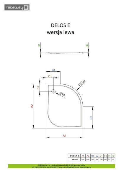 Душовий піддон Radaway Delos E, 90x80 (SDE9080-01L)