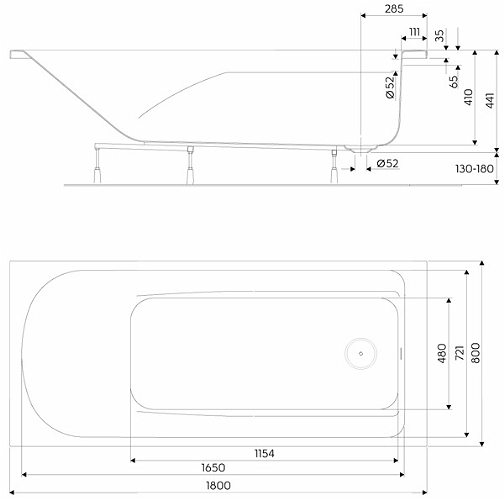 Ванна акрилова Kolo Comfort Plus, 180x80 (XWP1480000)