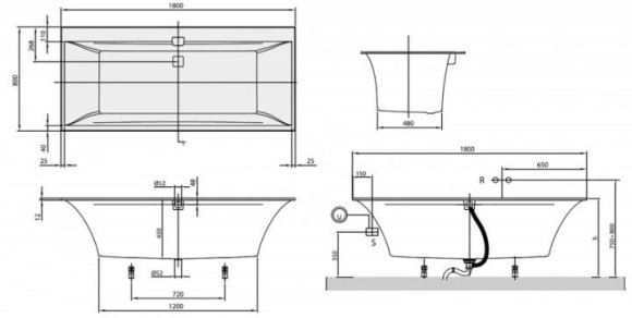 Ванна кварилова Villeroy&Boch Squaro Edge 12, 180х80 (UBQ180SQE2DV-01)